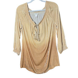 Sundance Top Women XSmal Tan Ombre Silk Blend Velvet Boho Peasant Festival Tunic